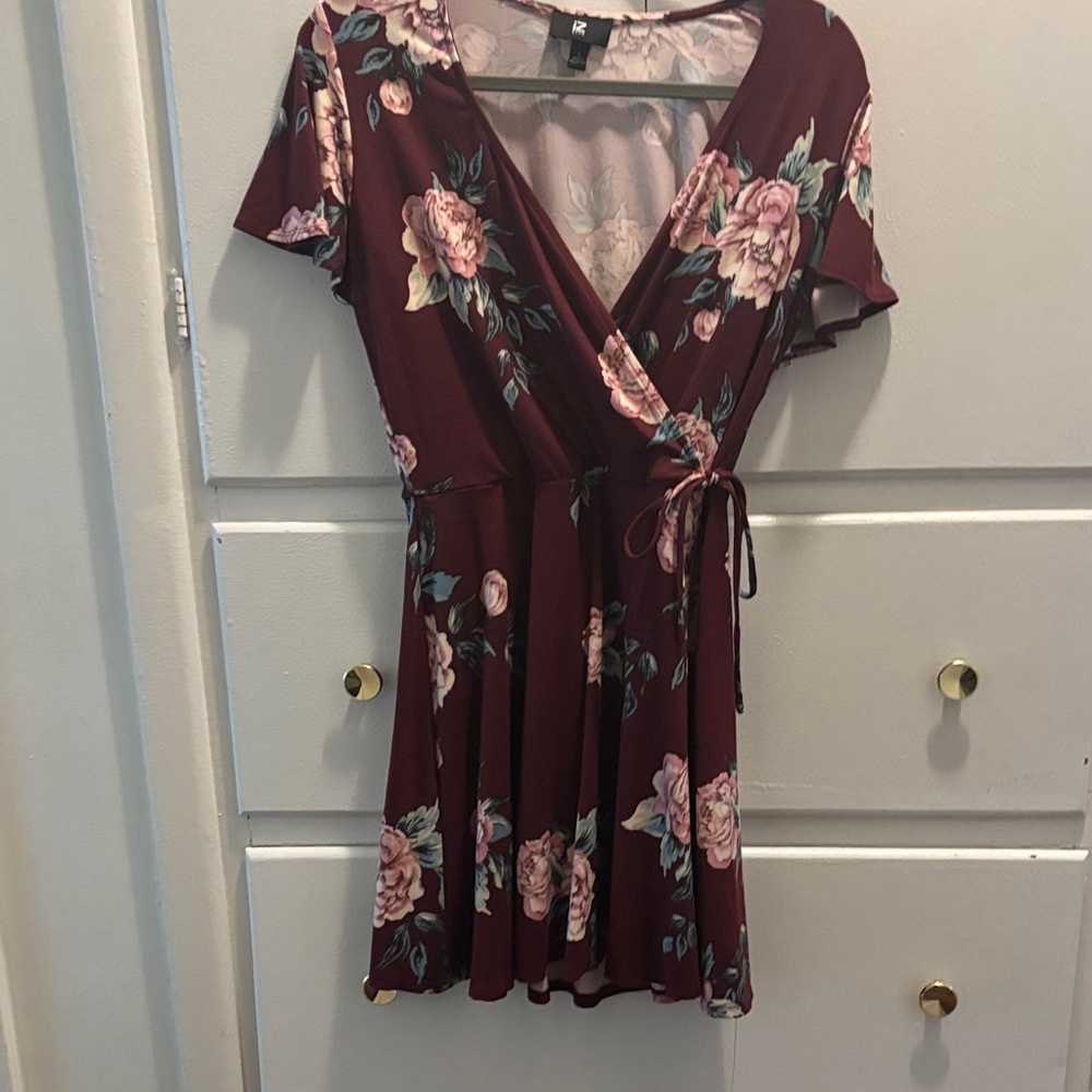 Floral Wrap Dress in Burgundy